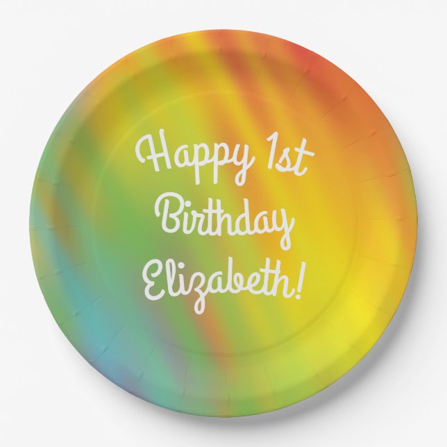 Tie Dye Rainbow Birthday Party Kids Cute Paper Plates (Front)