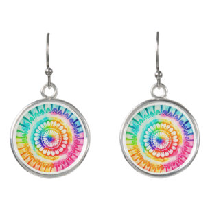 Tie Dye Rainbow Colors Retro Hippie Groovy Earrings