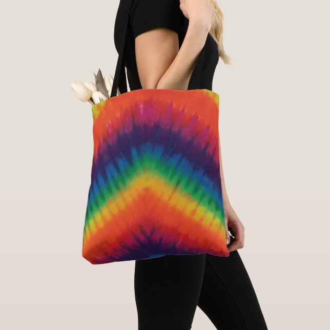 Tie Dye Rainbow Colors Tote Bag (Close Up)