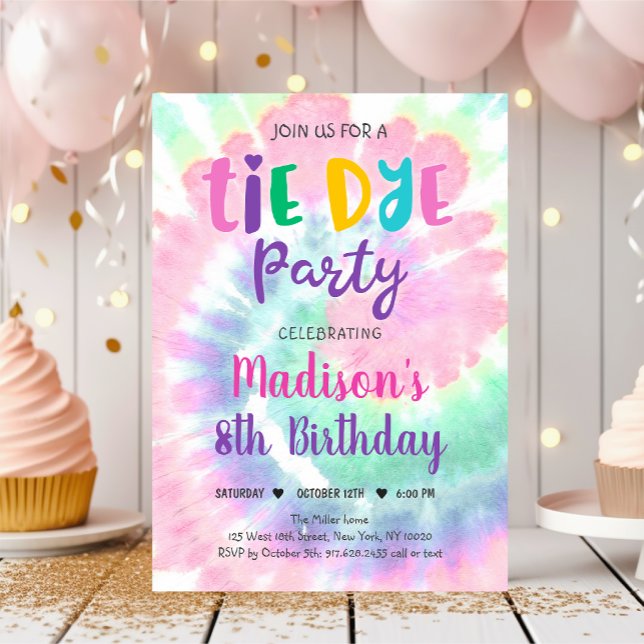 Tie Dye Rainbow Hippie Girls Birthday Invitation (Creator Uploaded)