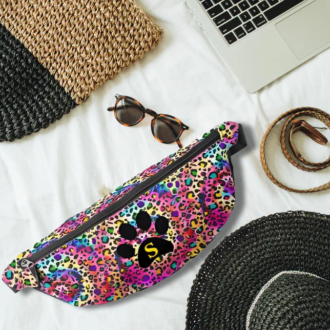 Tie Dye Rainbow Leopard Print Black Paw Cool Teens Fanny Pack
