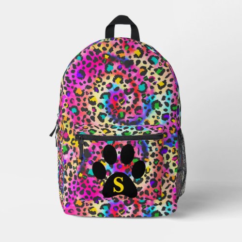 Tie Dye Rainbow Leopard Print Black Paw Cool Teens Printed Backpack