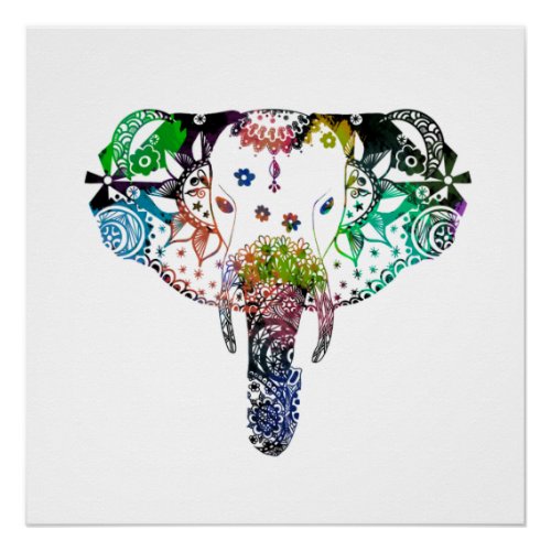 Tie dye rainbow line tangle elephant poster