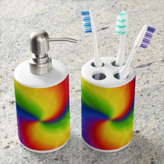 Tie Dye Rainbow Pattern Soap Dispenser & Toothbrush Holder (Front)