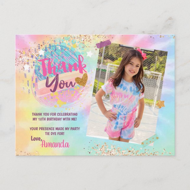 Tie Dye Rainbow Photo Thank you Card (Front)