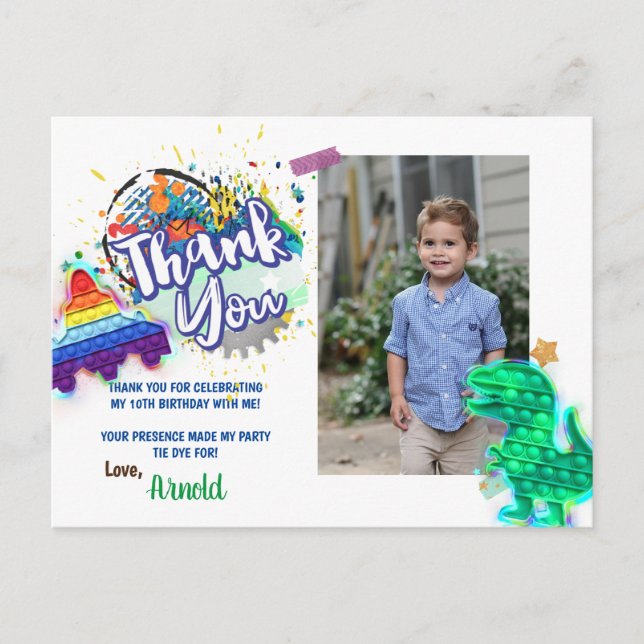 Tie Dye Rainbow Photo Thank you Card (Front)