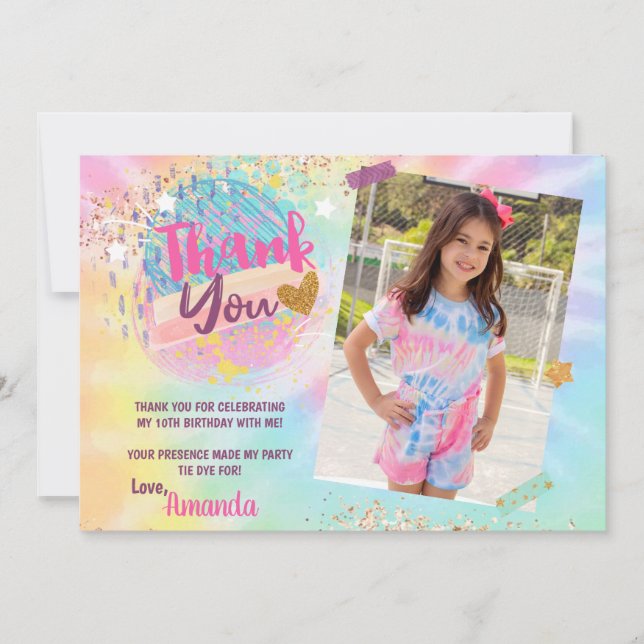 Tie Dye Rainbow Photo Thank you Card (Front)