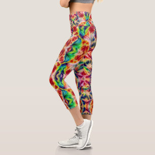 Tie-dye Red Green Yellow Capri Leggings