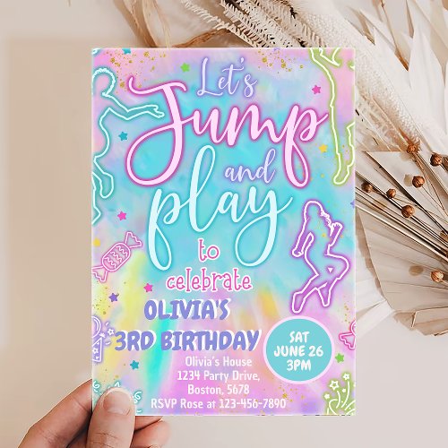 Tie Dye Retro Jump and Play Birthday Invitation