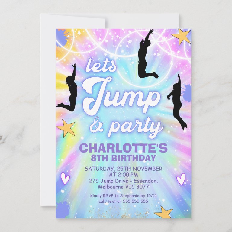 Tie Dye Retro Jump and Play Birthday Invitation