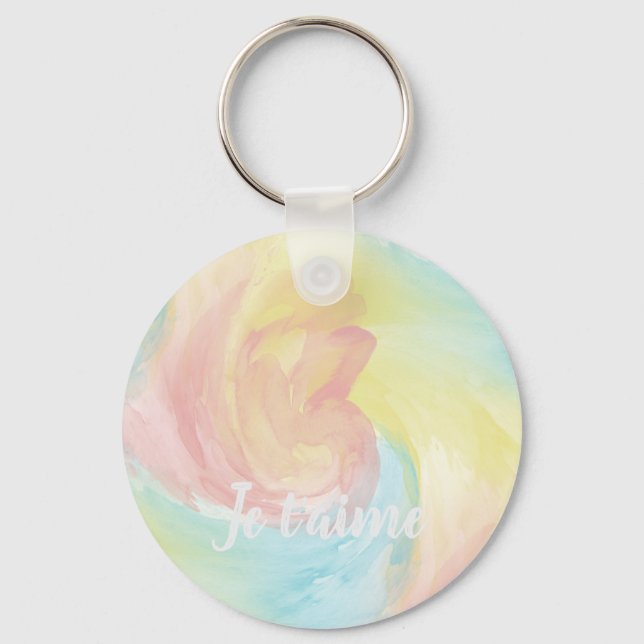 Tie-Dye Retro Pastel Painterly Watercolor in Love Keychain (Front)