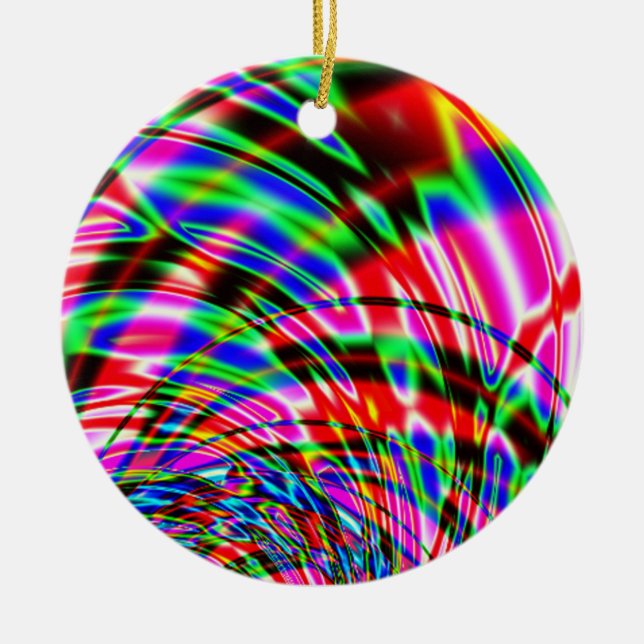 Tie Dye Retro Wave Fractal Ceramic Ornament (Front)