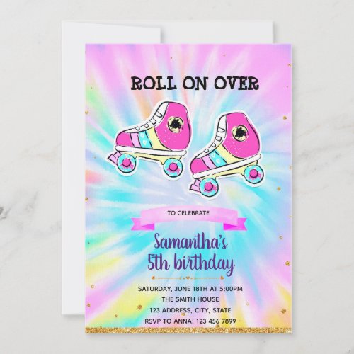 Tie dye roller skate party Invitation