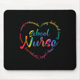 Tie Dye School Nurse Heart Word Nursing Nurse Day Mouse Pad