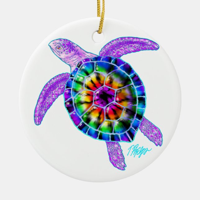 Tie Dye Sea Turtle Ornament (Front)