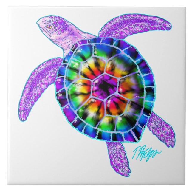 Tie Dye Sea Turtle Tile (Front)