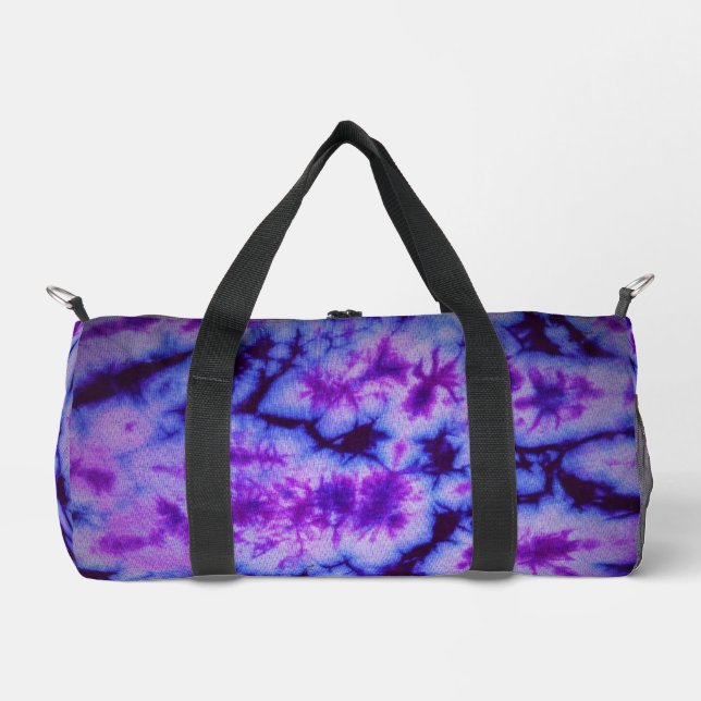 Tie Dye Shades of Purple & Blue Duffle Bag (Front)