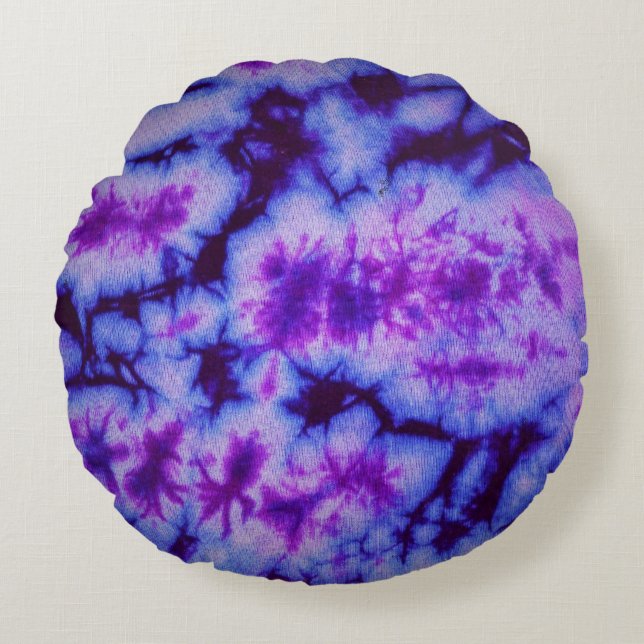 Tie Dye Shades of Purple & Blue Round Pillow (Front)