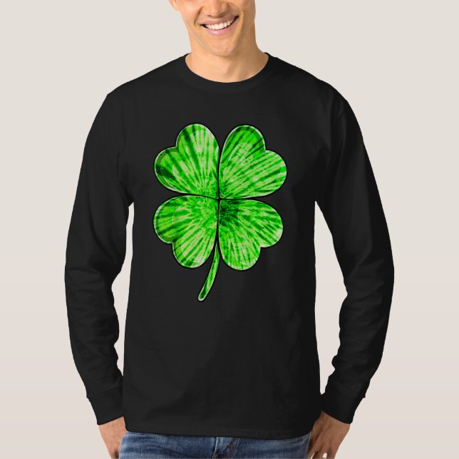 Tie Dye Shamrock Lucky Four Leaf C St Patrick's Da T-Shirt (Front)