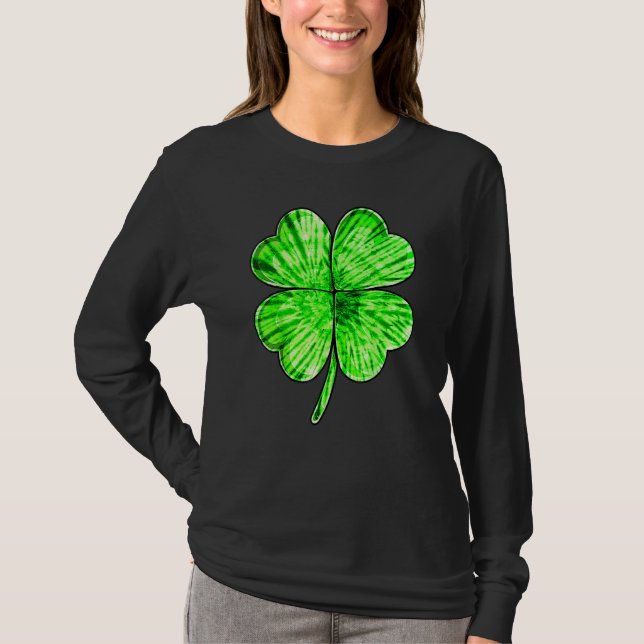 Tie Dye Shamrock Lucky Four Leaf C St Patrick's Da T-Shirt (Front)