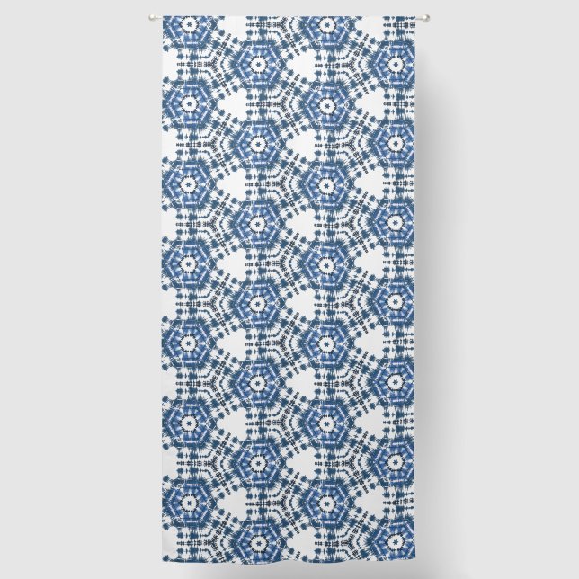 Tie Dye Shibori Blue and White Pattern Blackout Curtains (Front)