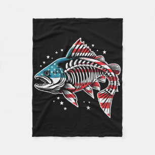 Tie Dye Skeleton Salmon American 4th Of July Fish Fleece Blanket