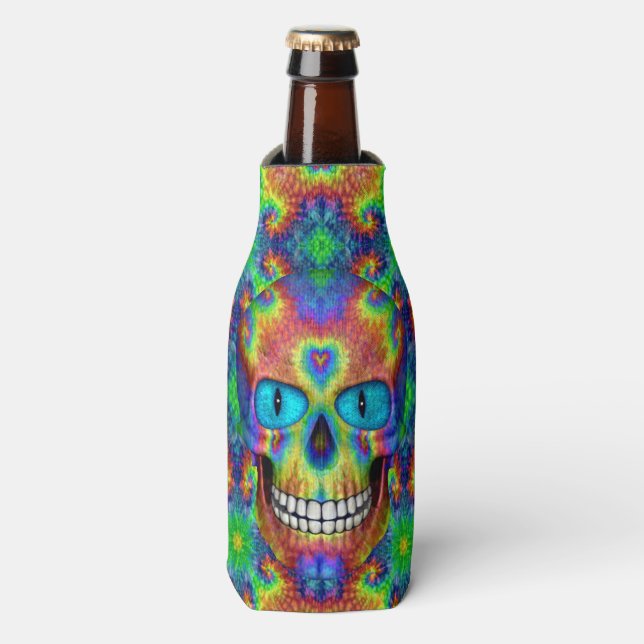 Tie Dye Skull Dead Zombie Bottle Cooler (Bottle Front)
