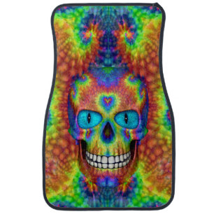 Tie Dye Skull Dead Zombie Car Mats Front