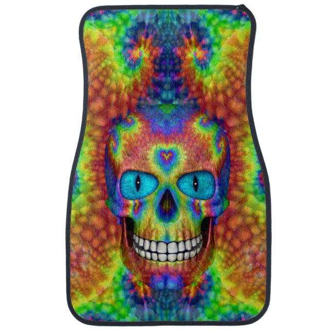 Tie Dye Skull Dead Zombie Car Mats Front (Front)