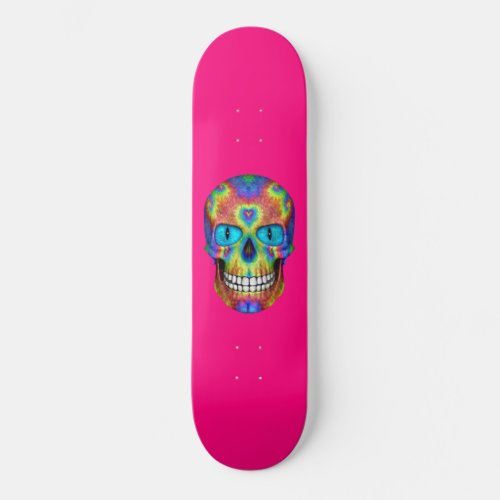 Tie Dye Skull Dead Zombie  Hot Pink Skateboard