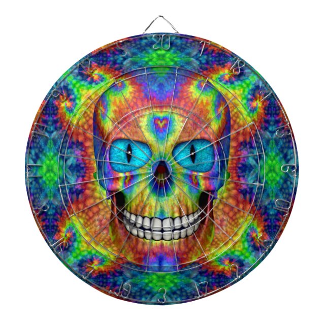 Tie Dye Skull Dead Zombie  Metal Cage Dartboards (Front)