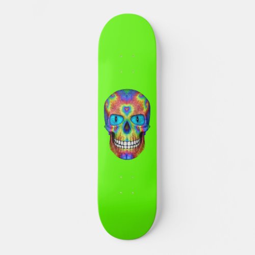 Tie Dye Skull Dead Zombie Neon Green Skateboard