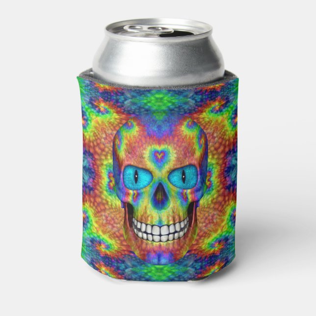 Tie Dye Skull Dead Zombie Undead Can Cooler (Can Back)