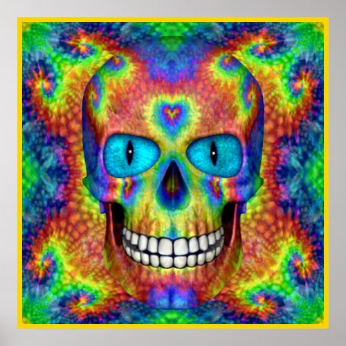 Tie Dye Skull Dead Zombie Undead  Colorful Posters
