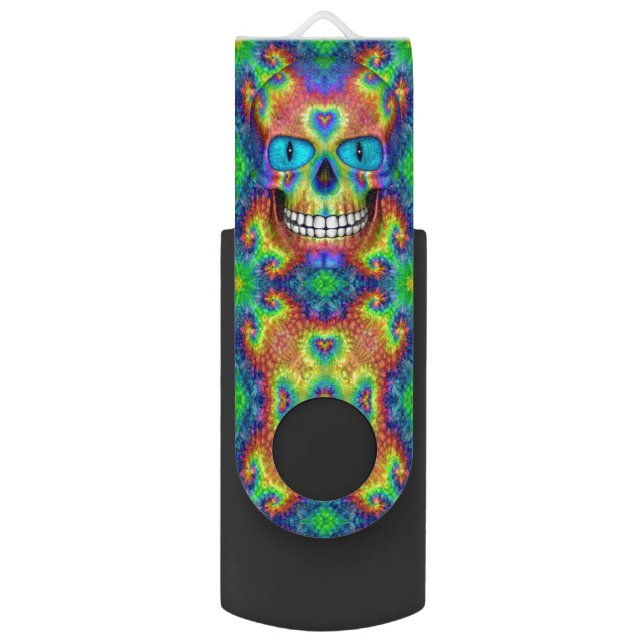 Tie Dye Skull Dead Zombie Undead  Flash Drive (Front Vertical)