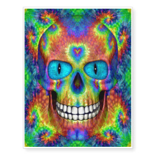 Tie Dye Skull Dead Zombie Undead Temporary Tattoo