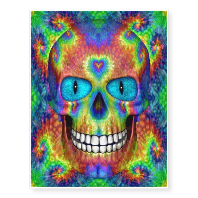 Tie Dye Skull Dead Zombie Undead Temporary Tattoo (Front)