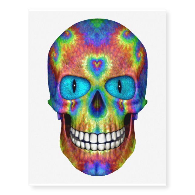 Tie Dye Skull Dead Zombie Undead Temporary Tattoos (Front)
