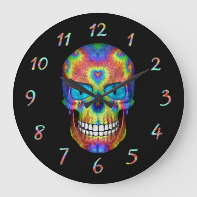 Tie Dye Skull Dead Zombie Undead Wall Clocks (Front)