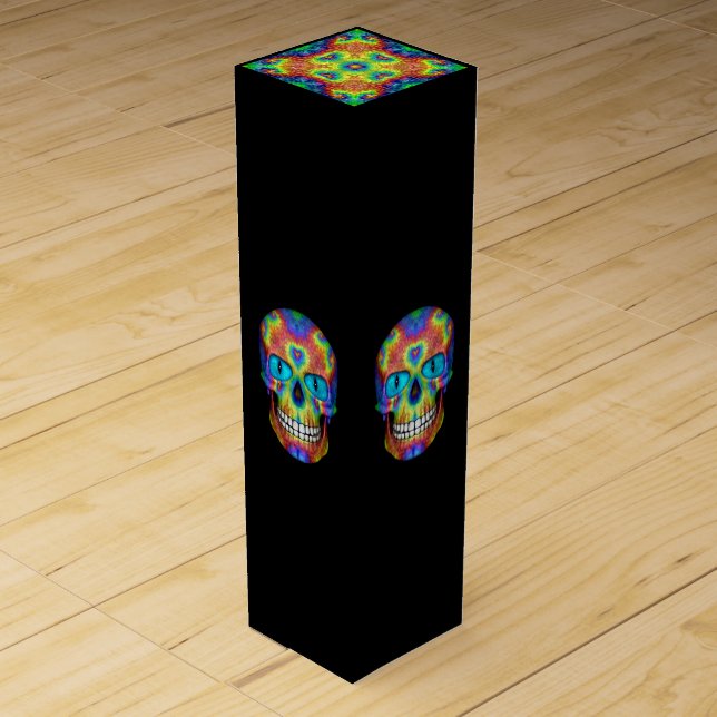 Tie Dye Skull Dead Zombie Undead  Wine Gift Box (Front)
