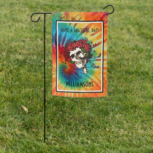 Tie Dye Skull with Roses Garden Flag