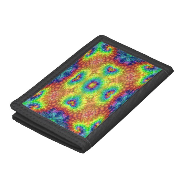 Tie Dye Sky Vintage Fractal Kaleidoscope Trifold Wallet (Top)