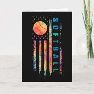 Tie Dye Softll Teen Girls Softll Player Usa Flag Card