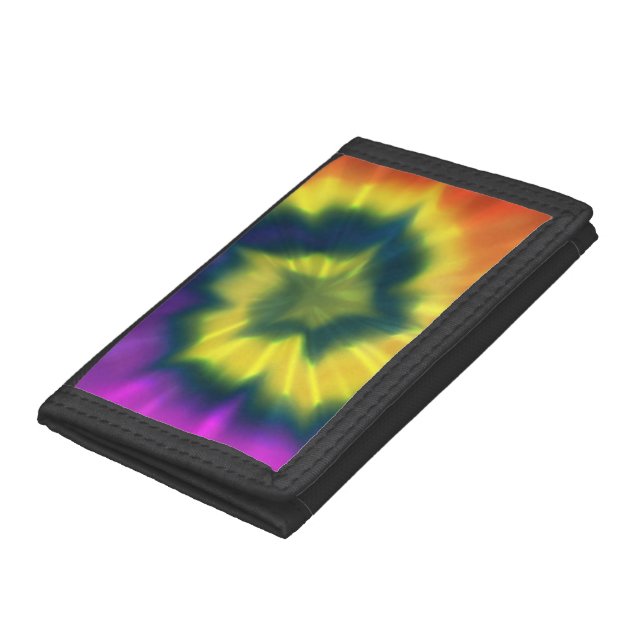 Tie-Dye Spiral - Black TriFold Nylon Wallet (Bottom)