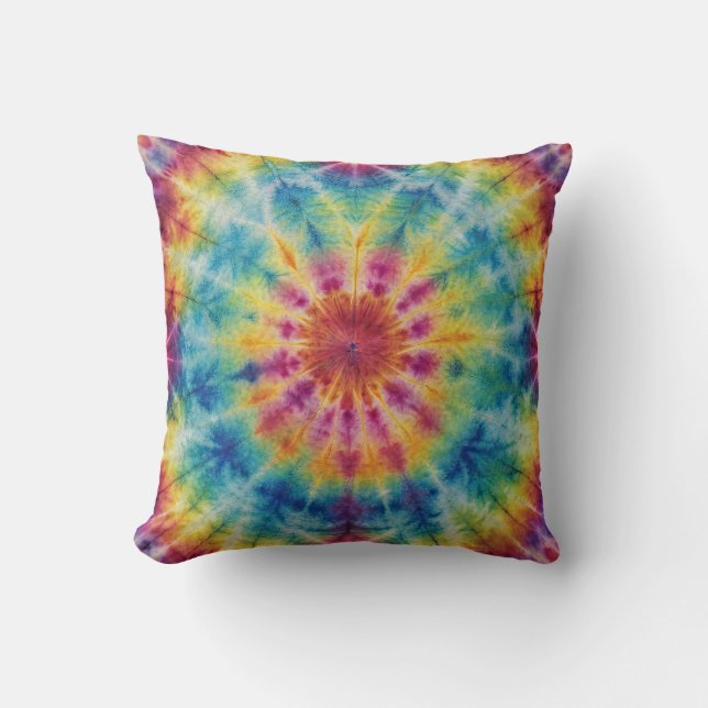 Tie Dye Spiral in Magenta Throw Pillow (Front)