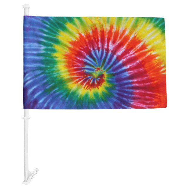 Tie-Dye Spiral Swirl - Rainbow Car Flag (Front)