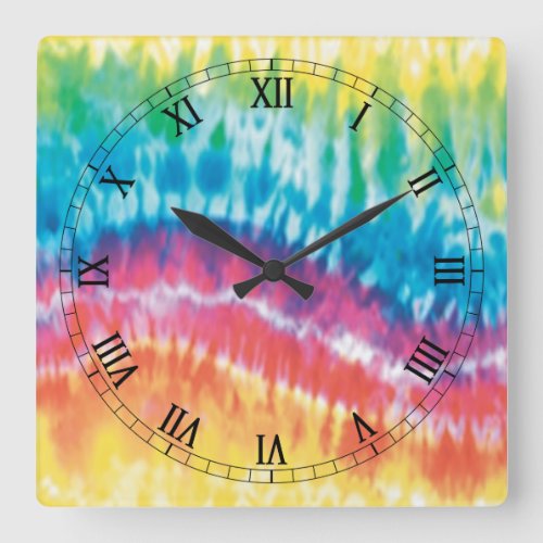 Tie Dye Square Roman Numerals Clock