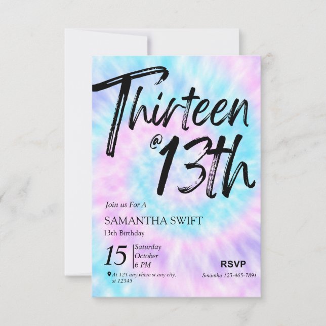  Tie Dye Sweet 13th birthday invitations (Front)
