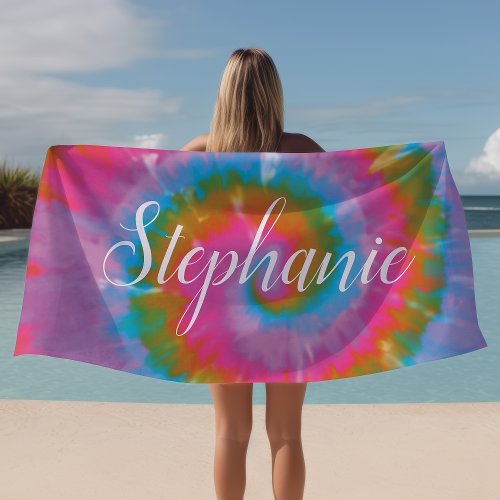 Tie Dye Swirl Abstract Personalized Summer Beach Towel