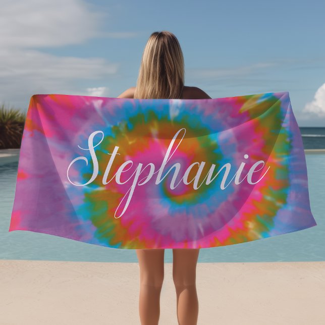 Tie Dye Swirl Abstract Personalized Summer  Beach Towel (Creator Uploaded)